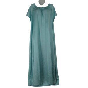 Only Necessities Green Nylon Nightgown W/ Tiny rosebud tie Accent Size 2X Demure